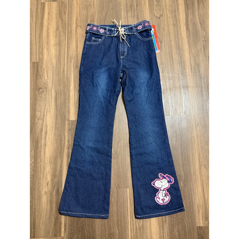 NWT‎ VTG Snoopy Peanuts Embroidered Flare Jeans Jerry Leigh Girls 14 Belted